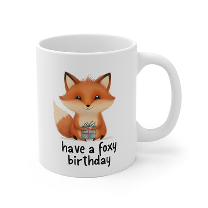 Foxy Birthday Ceramic Mug - Cute Animal Mug, Gift for Friends, Party Supplies, Unique Birthday Present, Fun Coffee Cup