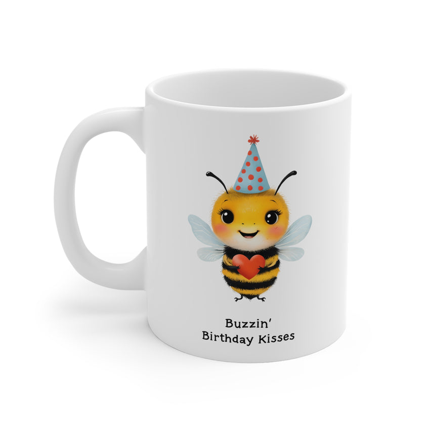 Birthday Bee Ceramic Mug - Cute Animal Mug, Gift for Friends, Party Supplies, Unique Birthday Present, Fun Coffee Cup