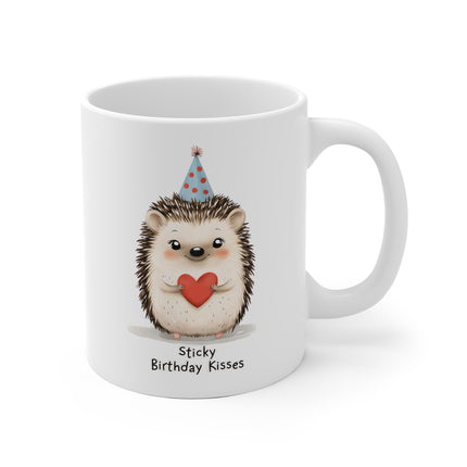 Birthday Hedgehog  Ceramic Mug - Cute Animal Mug, Gift for Friends, Party Supplies, Unique Birthday Present, Fun Coffee Cup