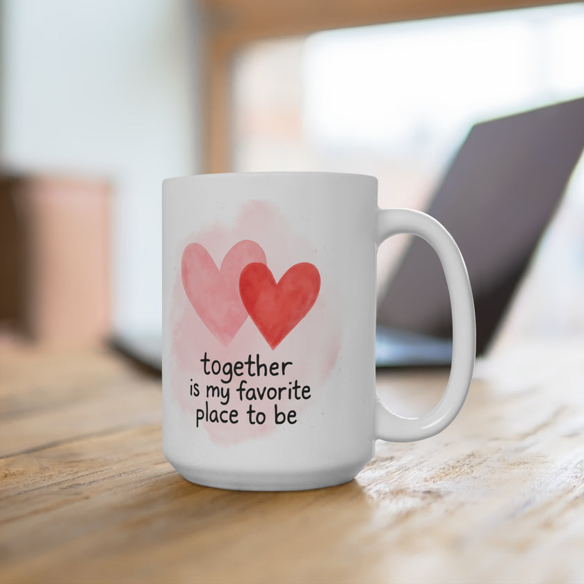 Romantic Ceramic Mug, Cute Gift for Couples, Coffee Lover's Mug, Heart Design, Anniversary Present, Valentine's Day Gift