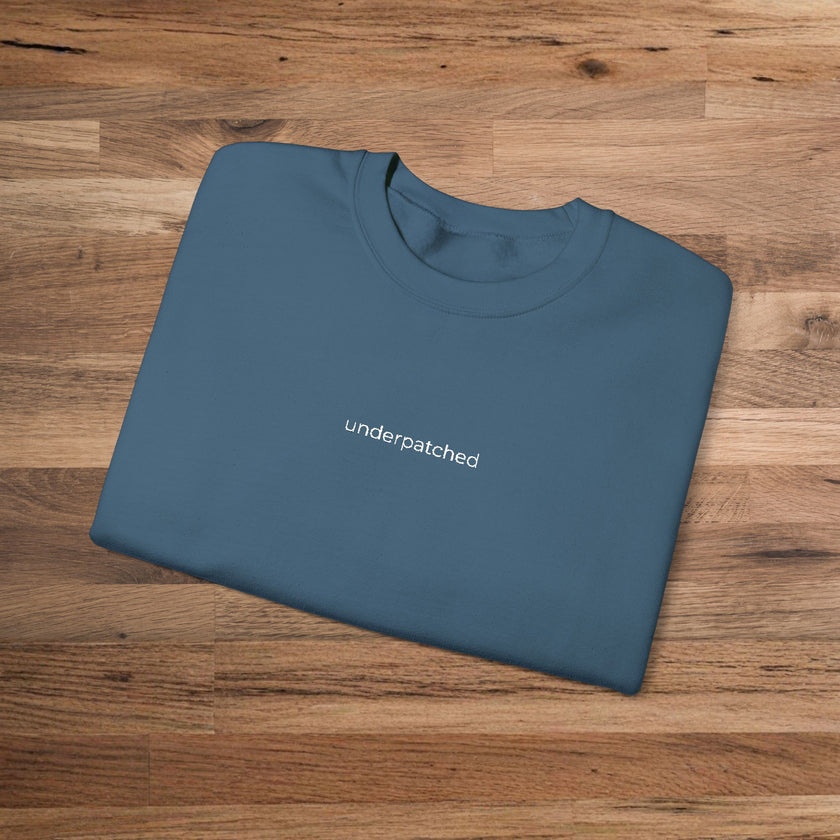 Tech Heroes Sweatshirt, 'underpatched' embroidered Quote, Funny Tech Crewneck for IT Professionals