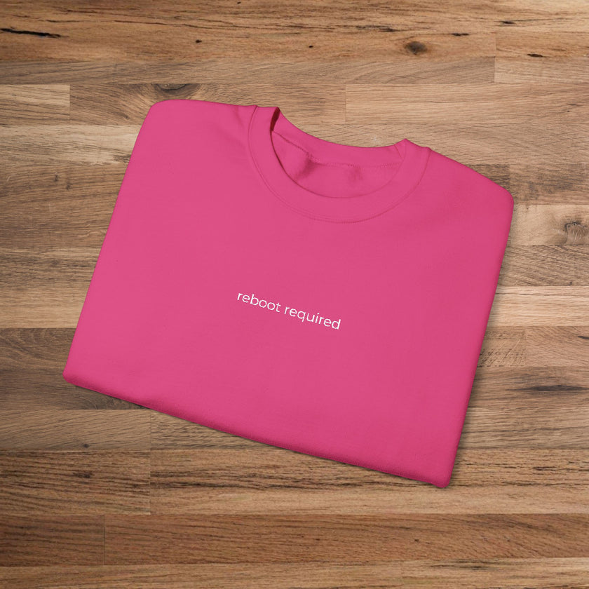 Tech Heroes Sweatshirt, 'reboot required' embroidered Quote, Funny Tech Crewneck for IT Professionals