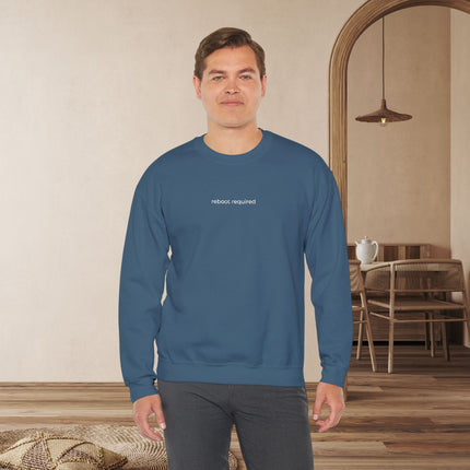 Tech Heroes Sweatshirt, 'reboot required' embroidered Quote, Funny Tech Crewneck for IT Professionals