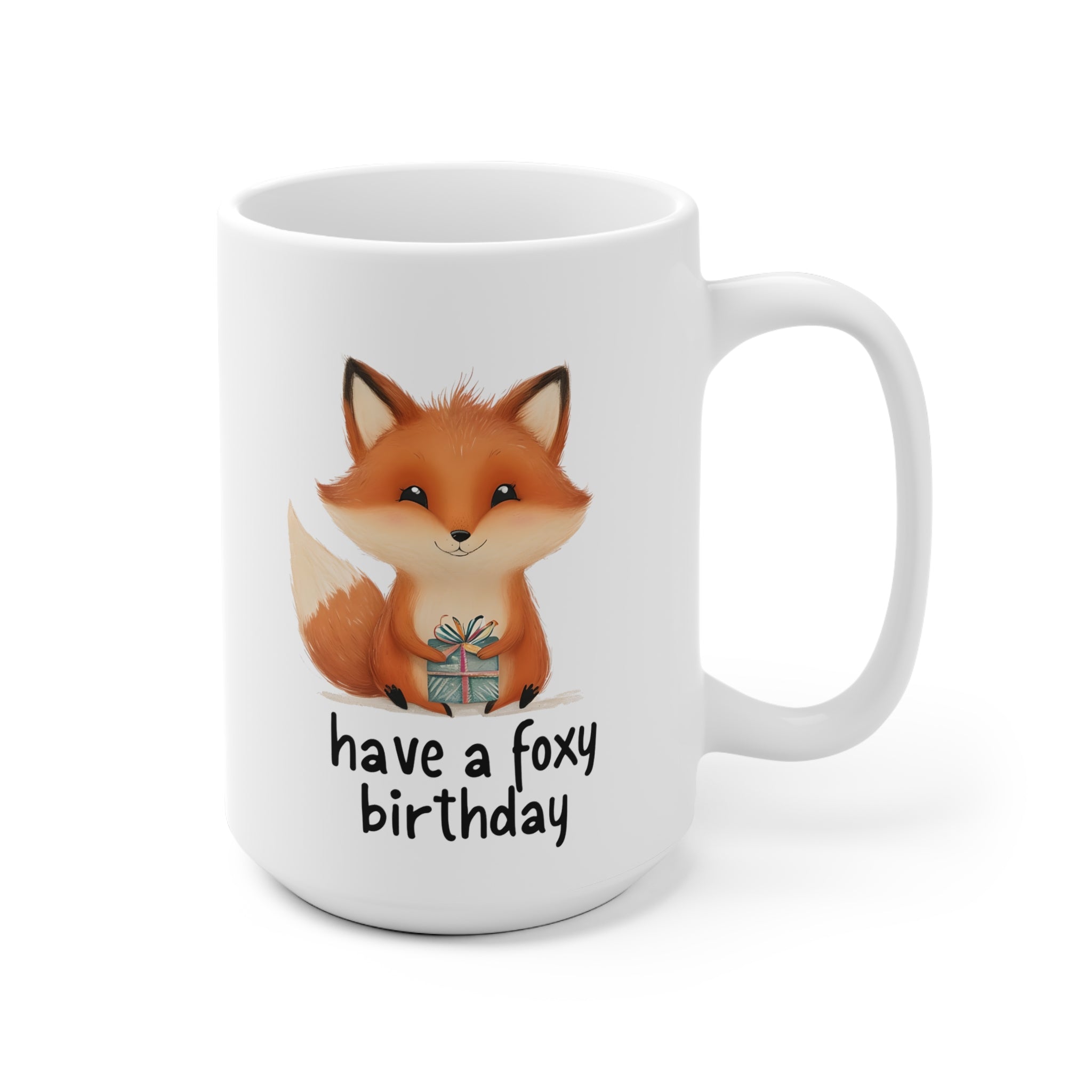 Foxy Birthday Ceramic Mug - Cute Animal Mug, Gift for Friends, Party Supplies, Unique Birthday Present, Fun Coffee Cup