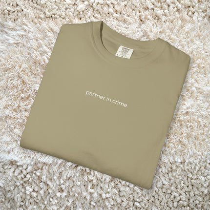 Friends and Loved Ones T Shirt - 'partner in crime' Embroidery Quote