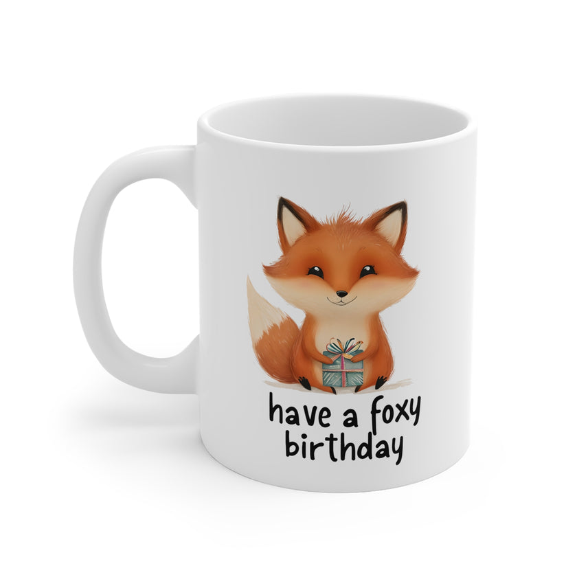 Foxy Birthday Ceramic Mug - Cute Animal Mug, Gift for Friends, Party Supplies, Unique Birthday Present, Fun Coffee Cup