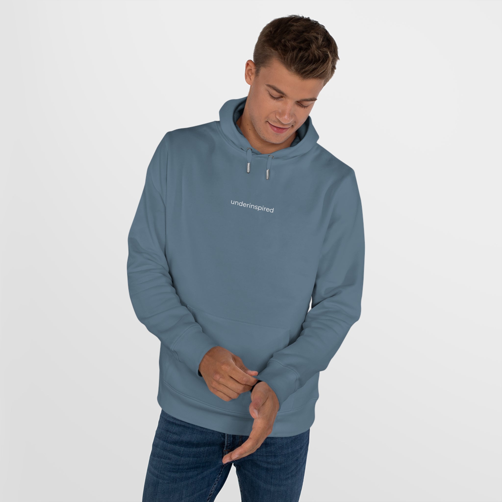 Funny Hoodie with 'underinspired' Quote - Gift for Hardworking Friends and Family