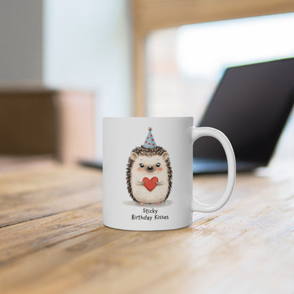 Birthday Hedgehog  Ceramic Mug - Cute Animal Mug, Gift for Friends, Party Supplies, Unique Birthday Present, Fun Coffee Cup