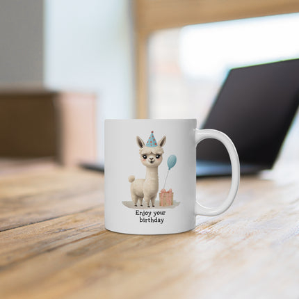 Birthday Lama / Alpaca Ceramic Mug - Cute Animal Mug, Gift for Friends, Party Supplies, Unique Birthday Present, Fun Coffee Cup