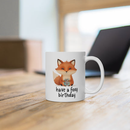 Foxy Birthday Ceramic Mug - Cute Animal Mug, Gift for Friends, Party Supplies, Unique Birthday Present, Fun Coffee Cup