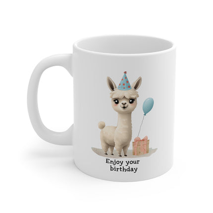 Birthday Lama / Alpaca Ceramic Mug - Cute Animal Mug, Gift for Friends, Party Supplies, Unique Birthday Present, Fun Coffee Cup