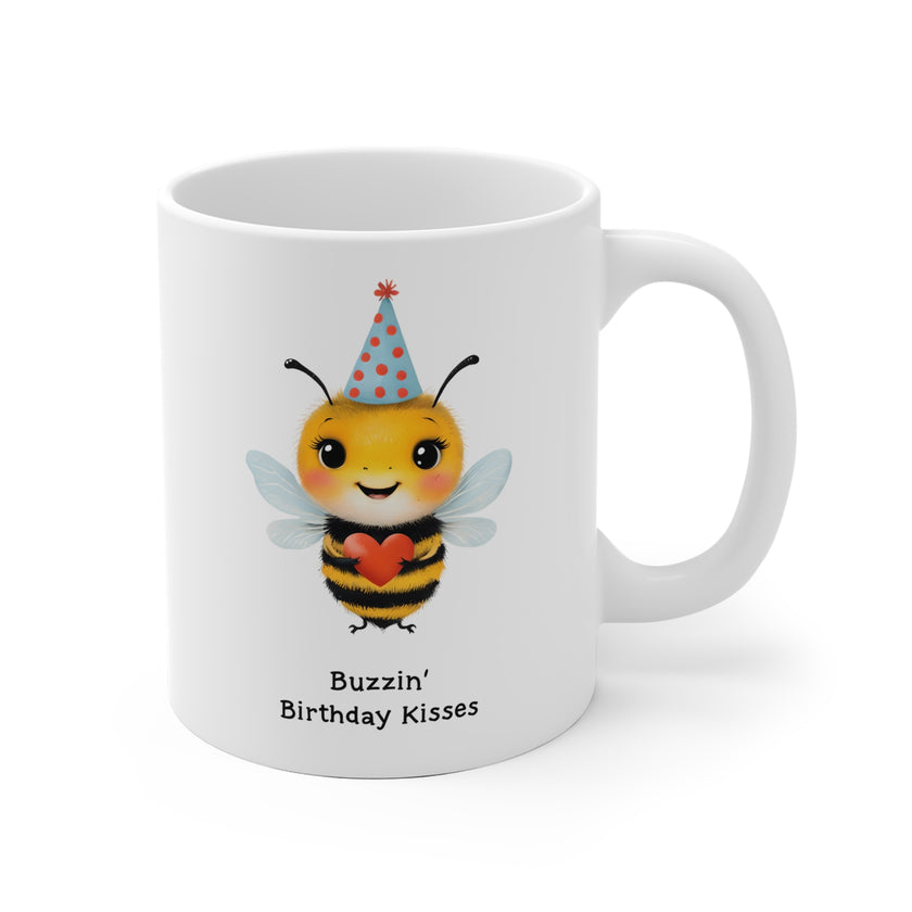 Birthday Bee Ceramic Mug - Cute Animal Mug, Gift for Friends, Party Supplies, Unique Birthday Present, Fun Coffee Cup
