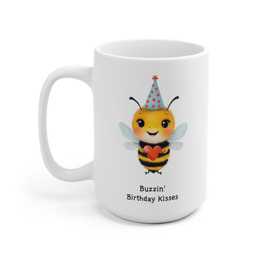 Birthday Bee Ceramic Mug - Cute Animal Mug, Gift for Friends, Party Supplies, Unique Birthday Present, Fun Coffee Cup