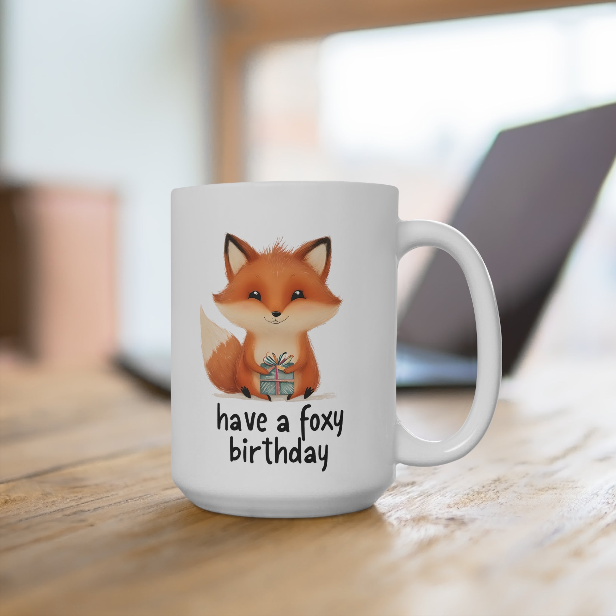 Foxy Birthday Ceramic Mug - Cute Animal Mug, Gift for Friends, Party Supplies, Unique Birthday Present, Fun Coffee Cup
