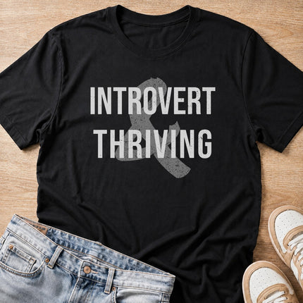introvert thriving T-shirt in black by Moody Crew