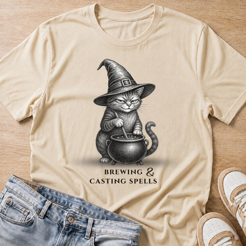 brewing and casting spells T-shirt in natural by Moody Crew
