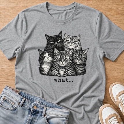 five grumpy cats with coffee, what... T-shirt in sport grey by Moody Crew