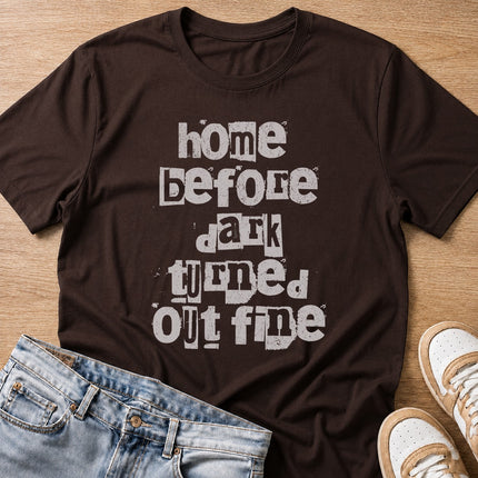 home before dark T-shirt in dark chocolate by Moody Crew