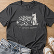 the tree lasted four hours, the cat is proud Christmas T-shirt in dark heather by Moody Crew