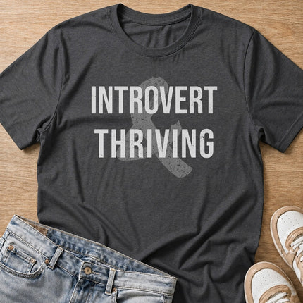 introvert thriving T-shirt in dark heather by Moody Crew
