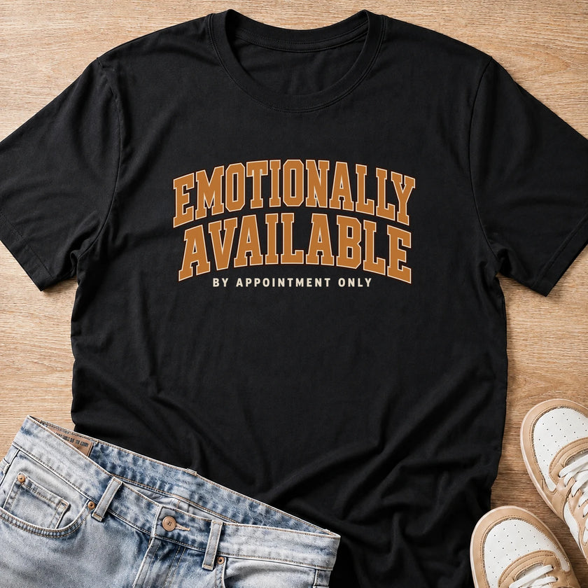 emotionally available by appointment only T-shirt in black by Moody Crew