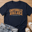 emotionally available by appointment only T-shirt in navy by Moody Crew