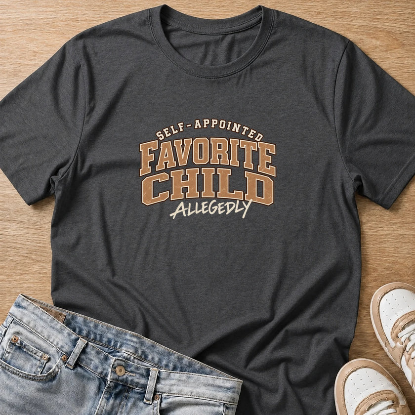 self-appointed favorite child, allegedly T-shirt in dark heather by Moody Crew