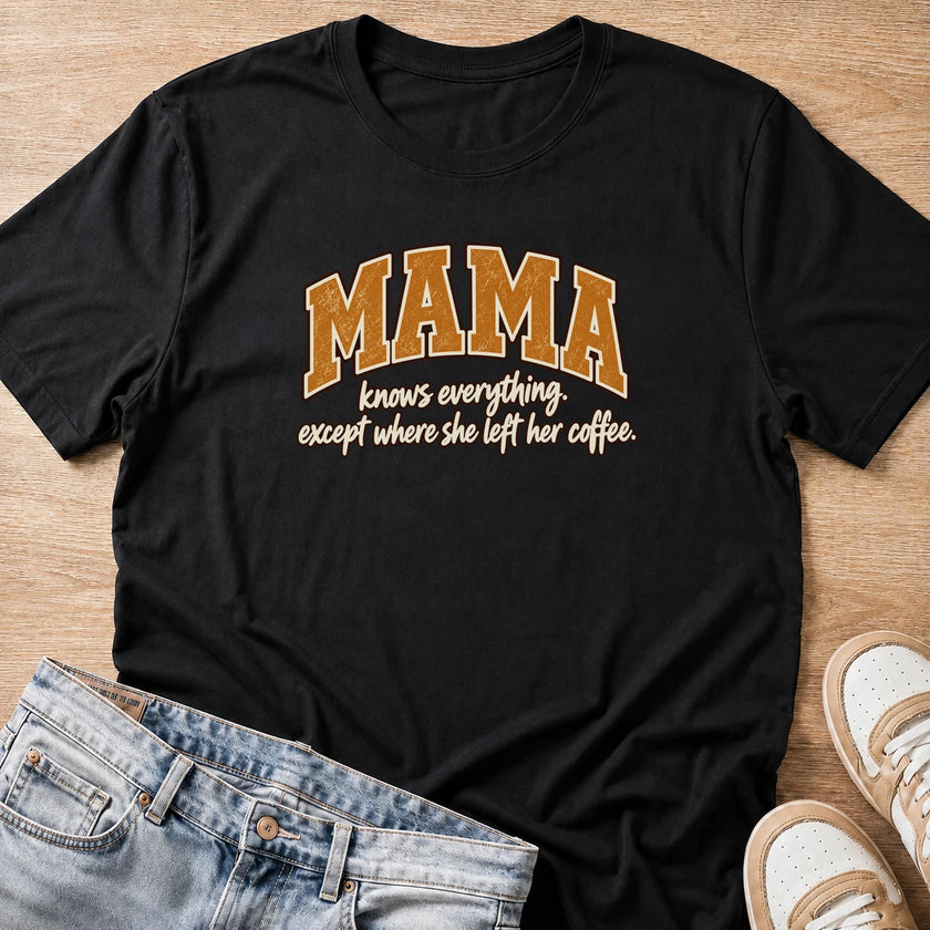 MAMA knows everything except where she left her coffee T-shirt in black by Moody Crew