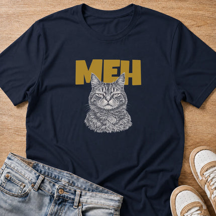 MEH grumpy tabby cat T-shirt in navy by Moody Crew