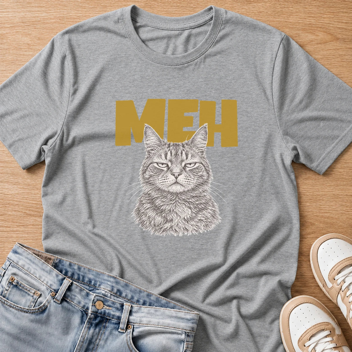 MEH grumpy tabby cat T-shirt in sport grey by Moody Crew