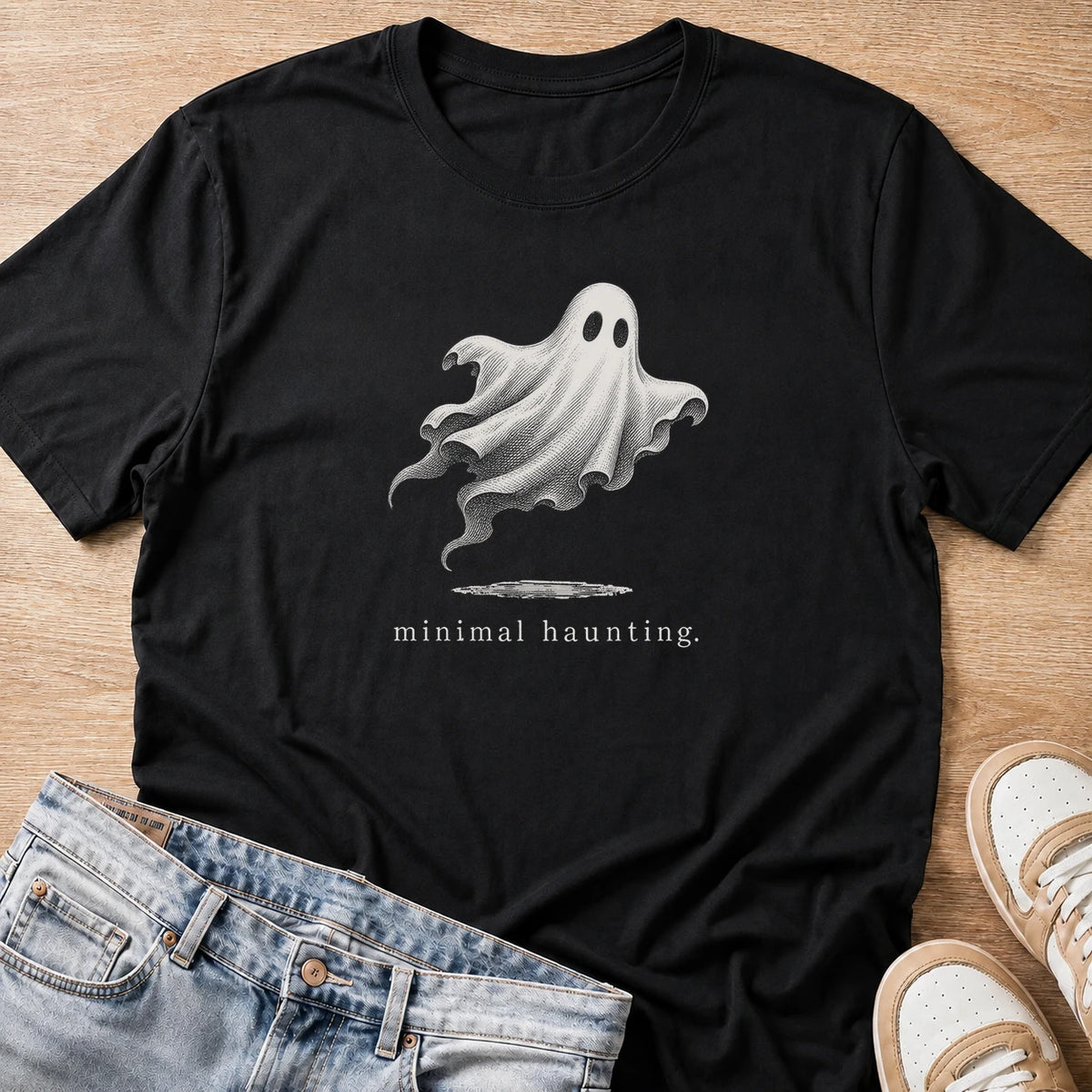 minimal haunting T-shirt in black by Moody Crew