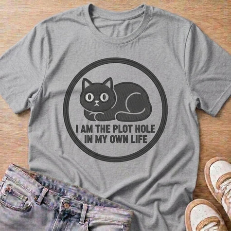 plot hole cat T-shirt in sport grey by Moody Crew
