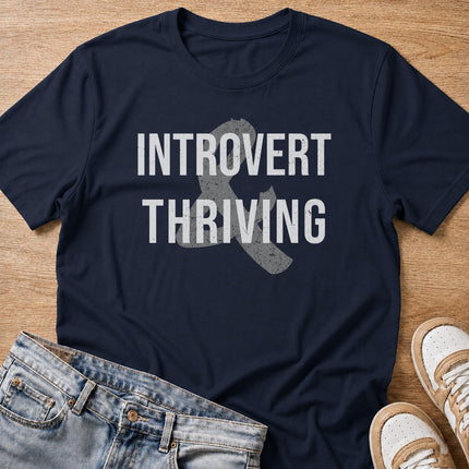 introvert thriving T-shirt in navy by Moody Crew