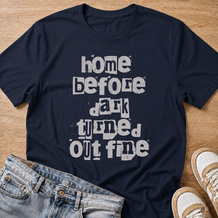 home before dark T-shirt in navy by Moody Crew