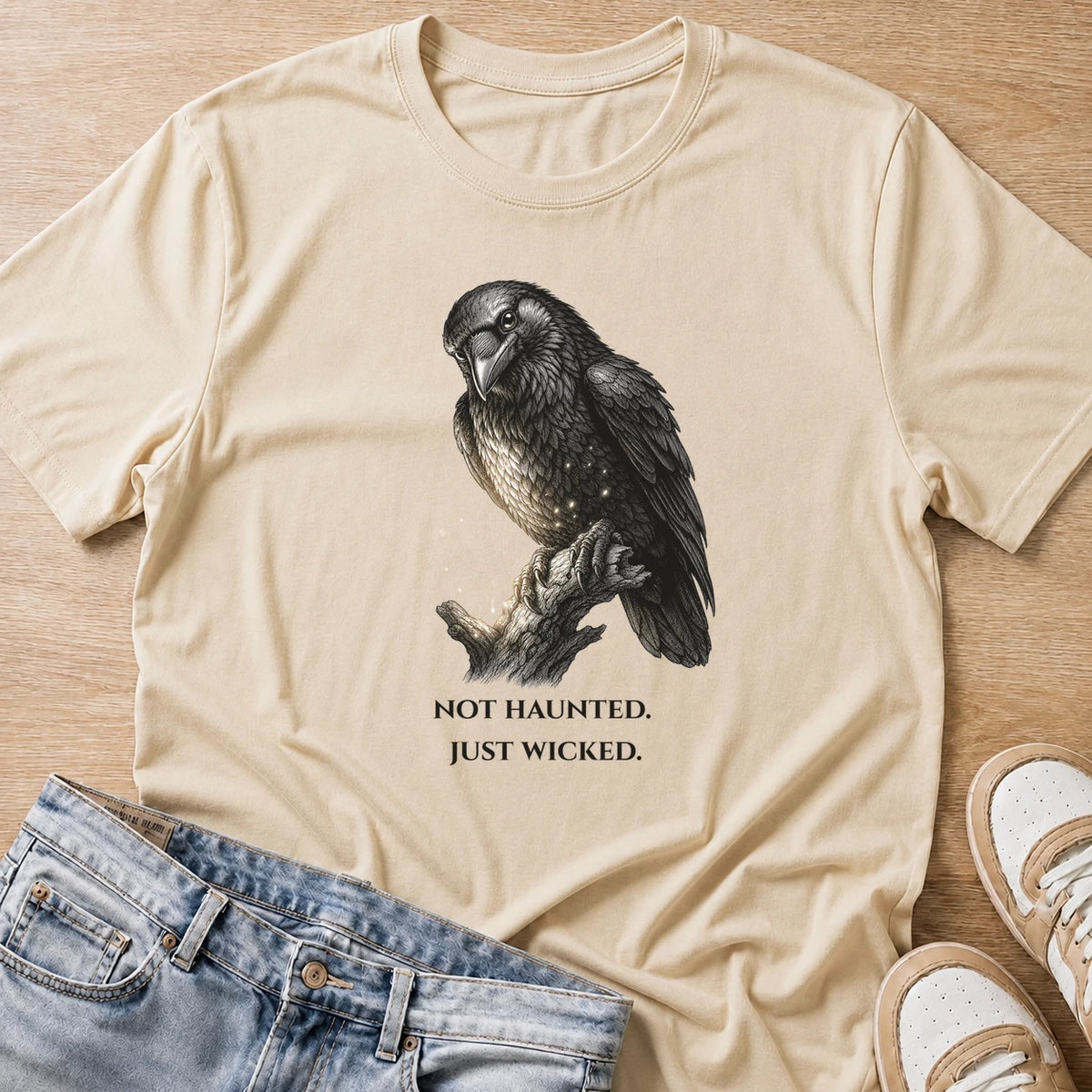 not haunted, just wicked T-shirt in natural by Moody Crew